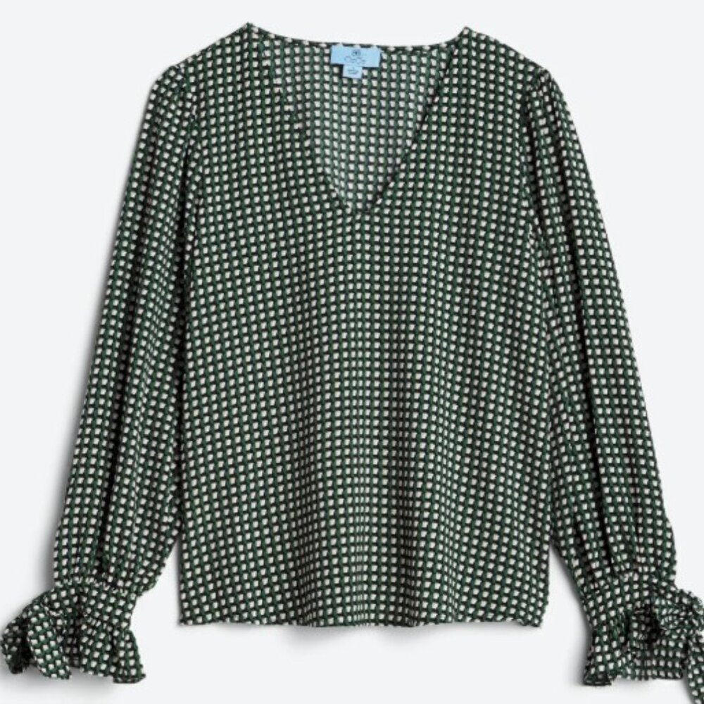 CeCe Sportswear Geo Box Check Blouse - Green - Med